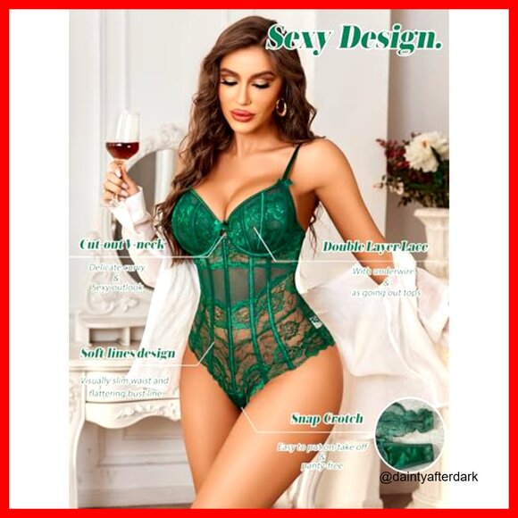 Lace Mesh Bodysuit with Underwire, Adjustable Straps, Snap Crotch - Picture 3 of 7